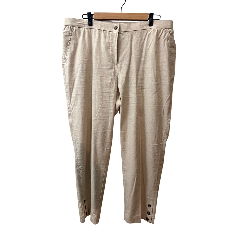 Cathy Daniels Womens Beige Linen Blend Tapered Button Hem Pants Size 16